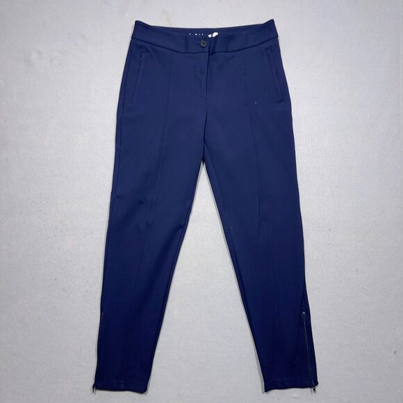 Betabrand Pants Women Medium Navy Blue Workwear Stretch Slacks Ankle Zip Pockets - Picture 1 of 10